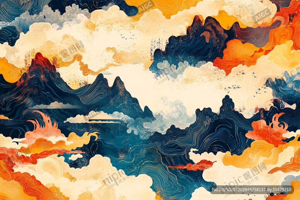 彩墨云纹艺术画