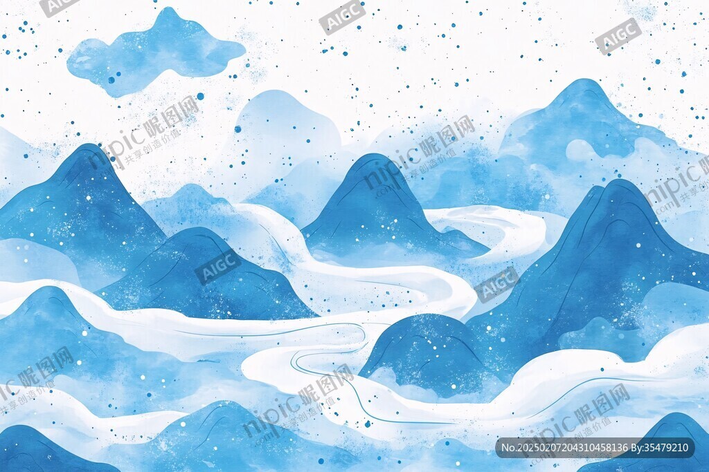 蓝黑色山水画