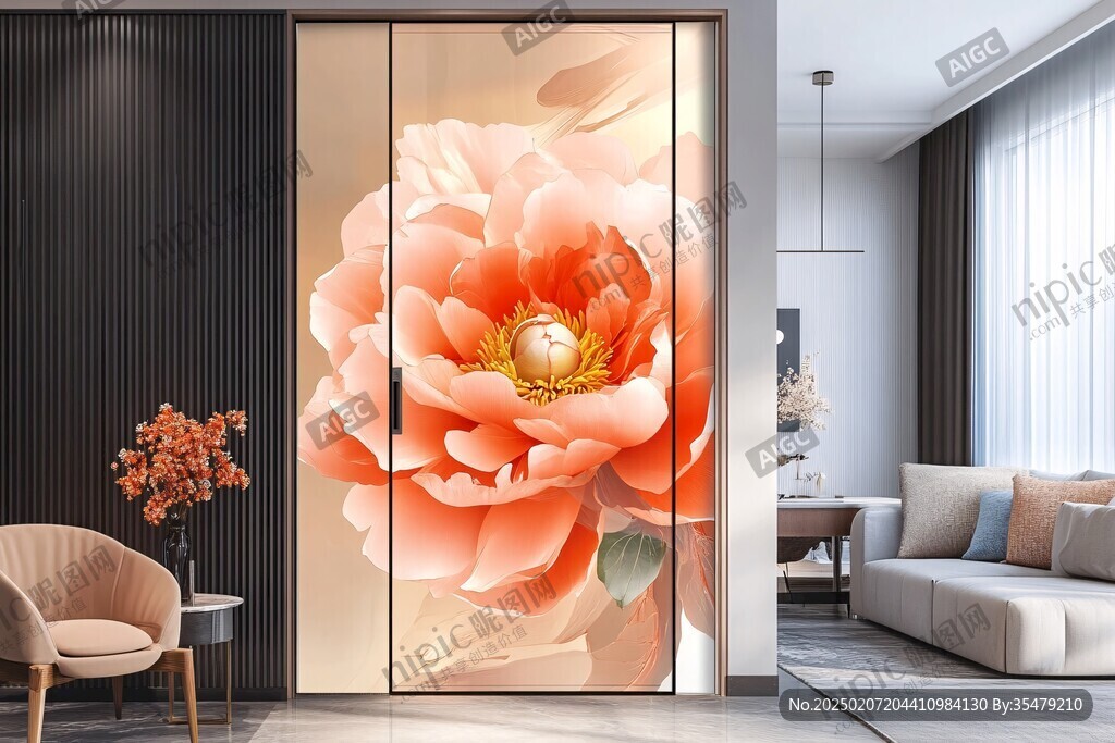 牡丹花艺术玻璃