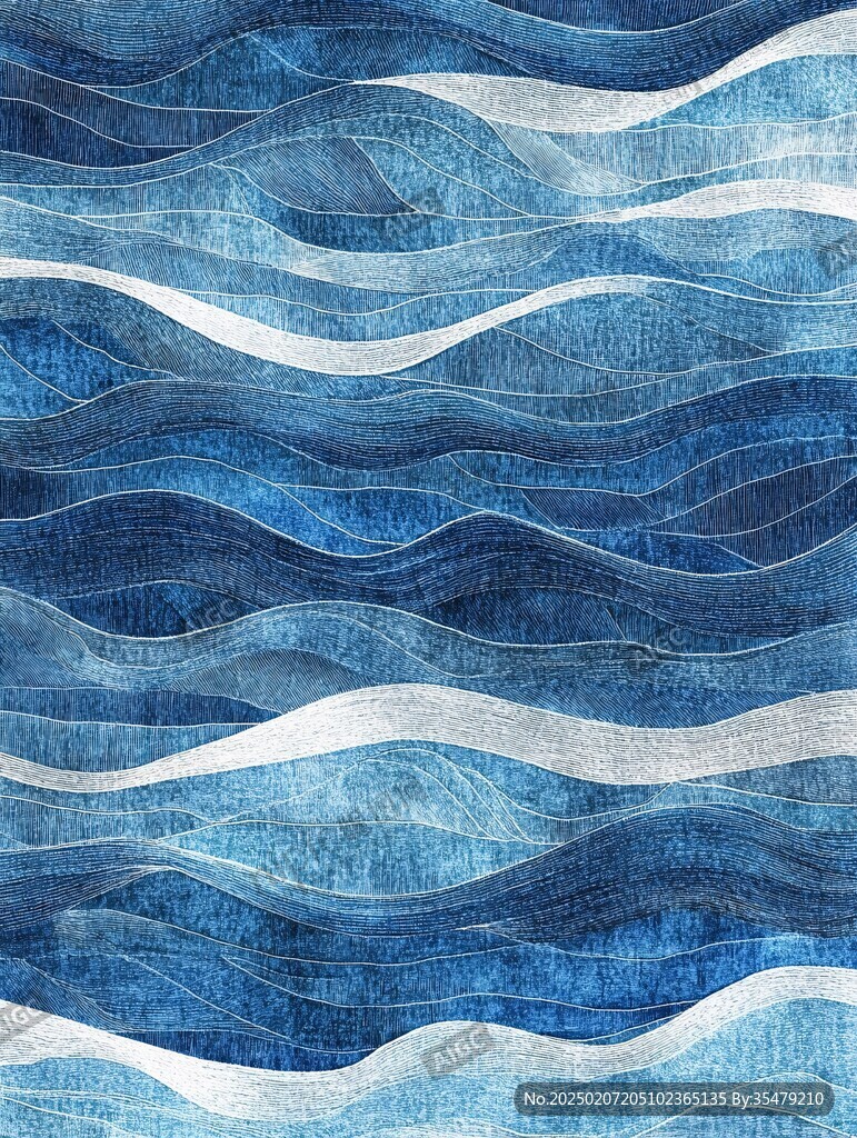 线绘海浪地毯图案