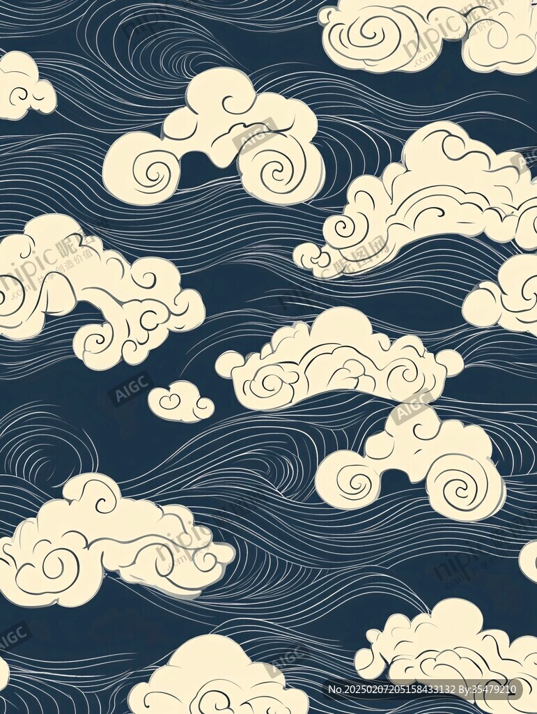 中式图案云纹浪花