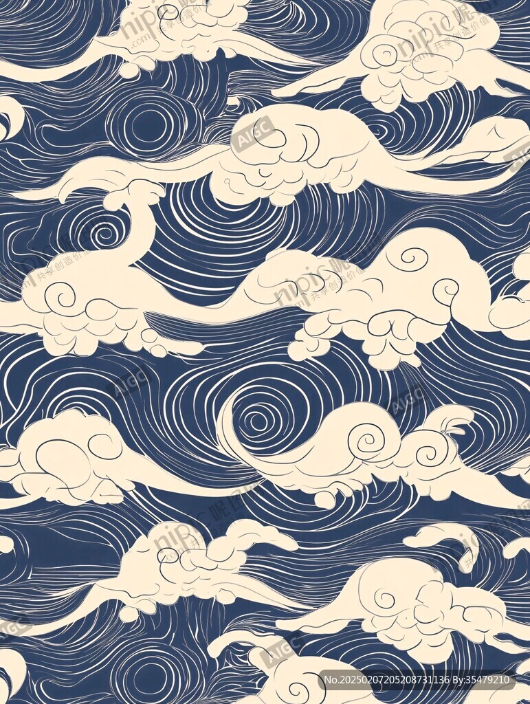 中式图案云纹浪花