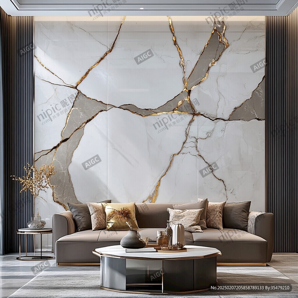 极简金箔石根线条对拼