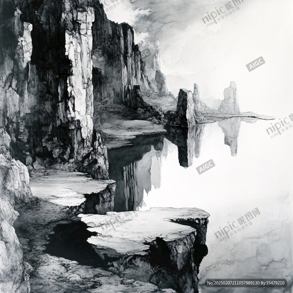 石林水墨水彩