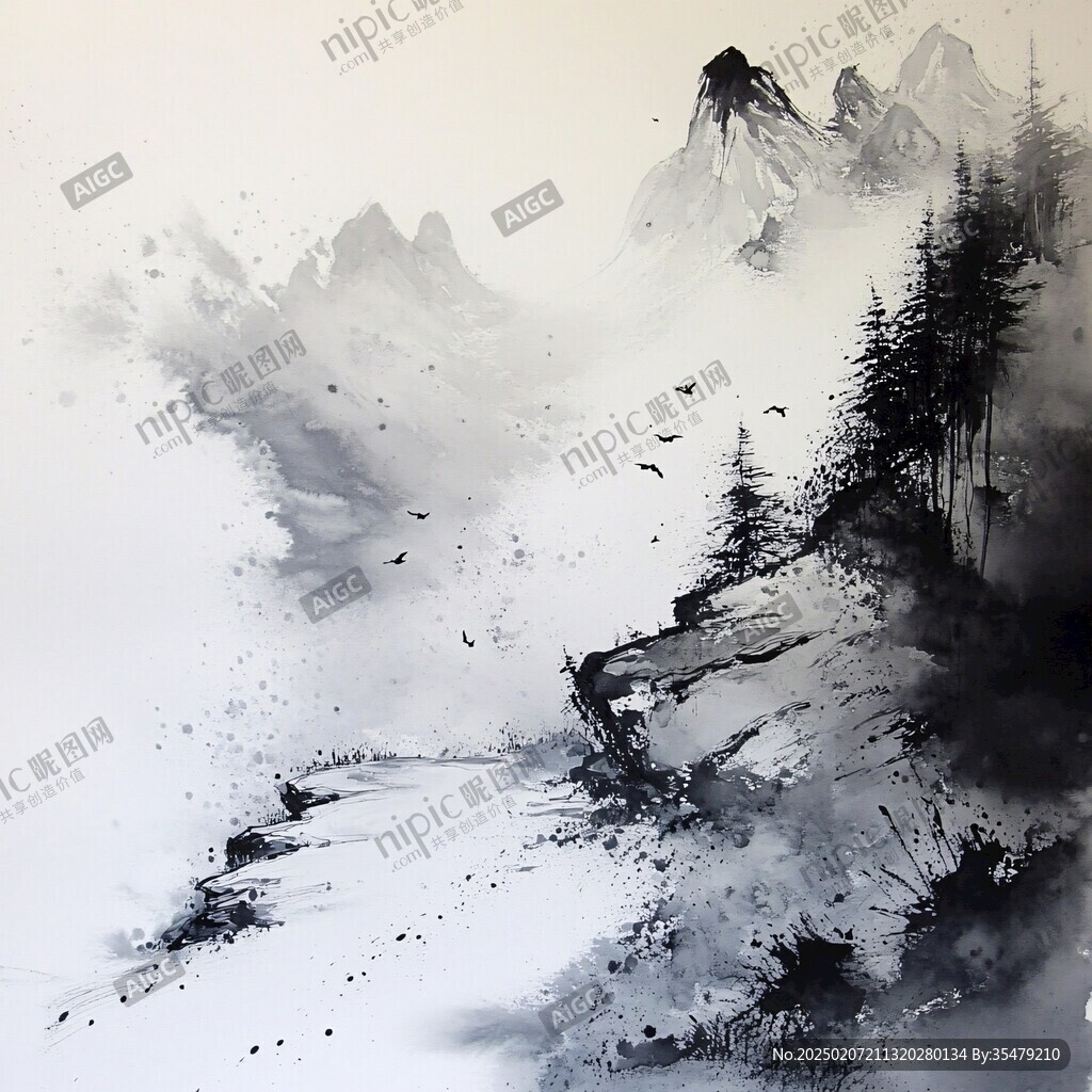 磨砂山水意境画