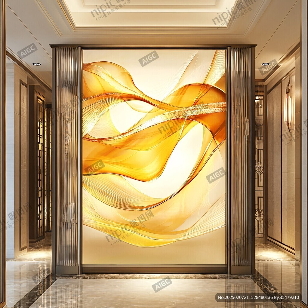 金色质感线条酒店壁画