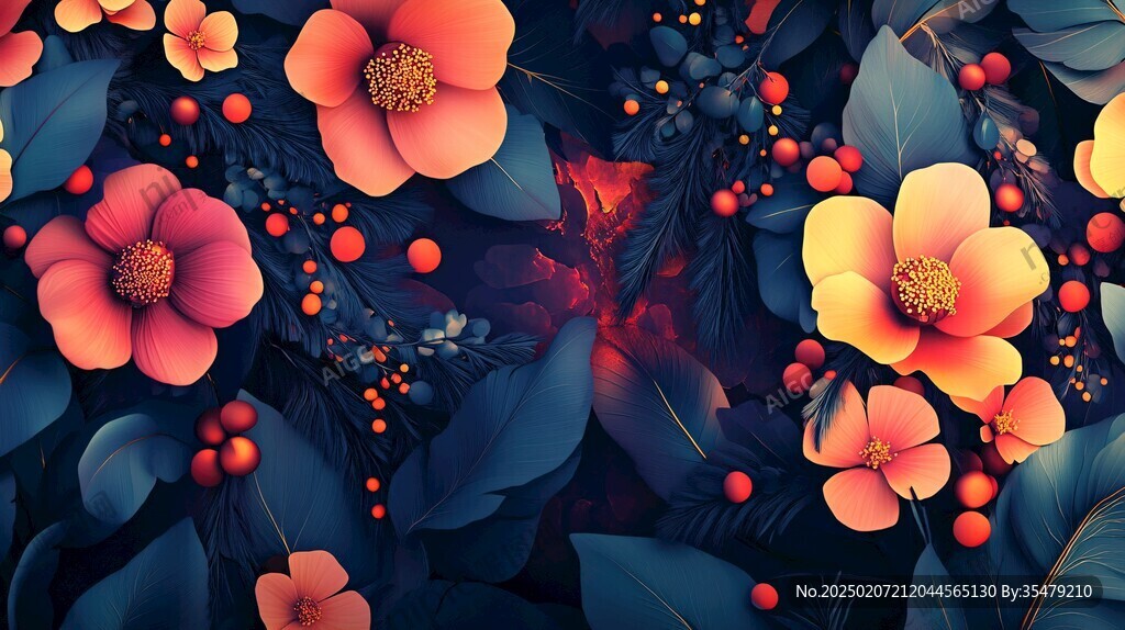 3d浮雕缤纷花卉
