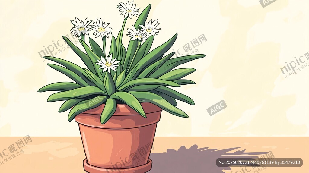 手绘绿植盆栽插画