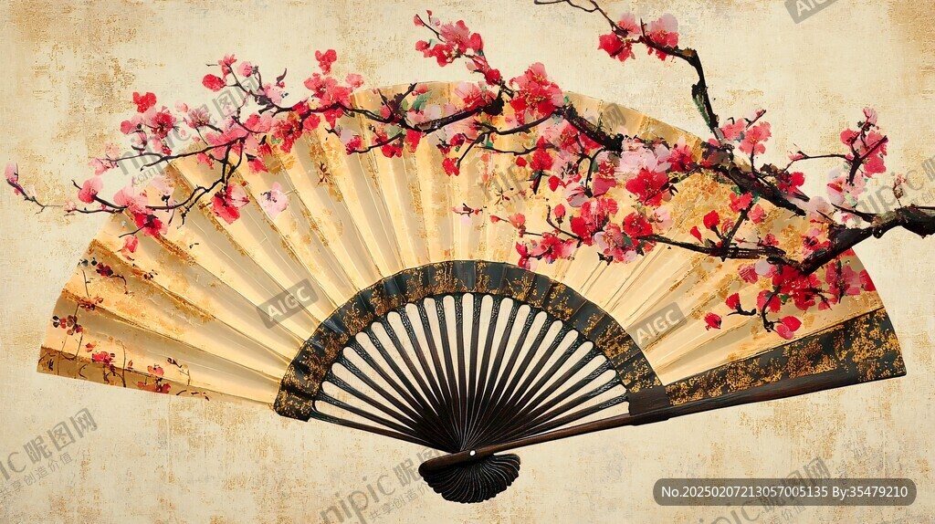折扇水墨桃花