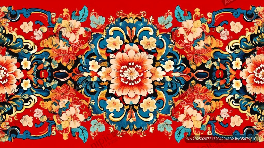 彩色民族风花草花卉