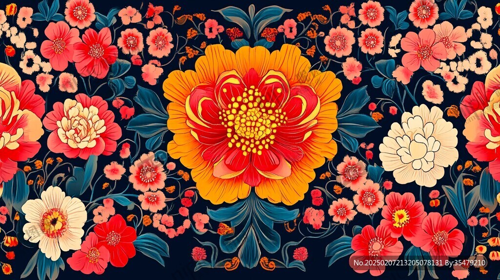 彩色民族风花草花卉
