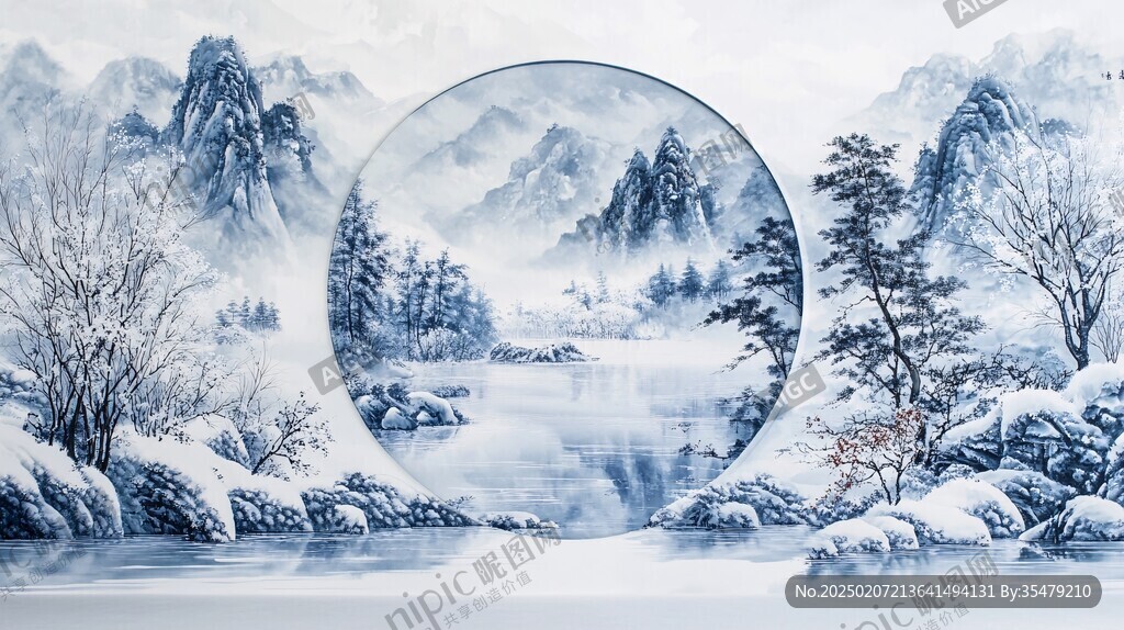 圆形山水背景墙