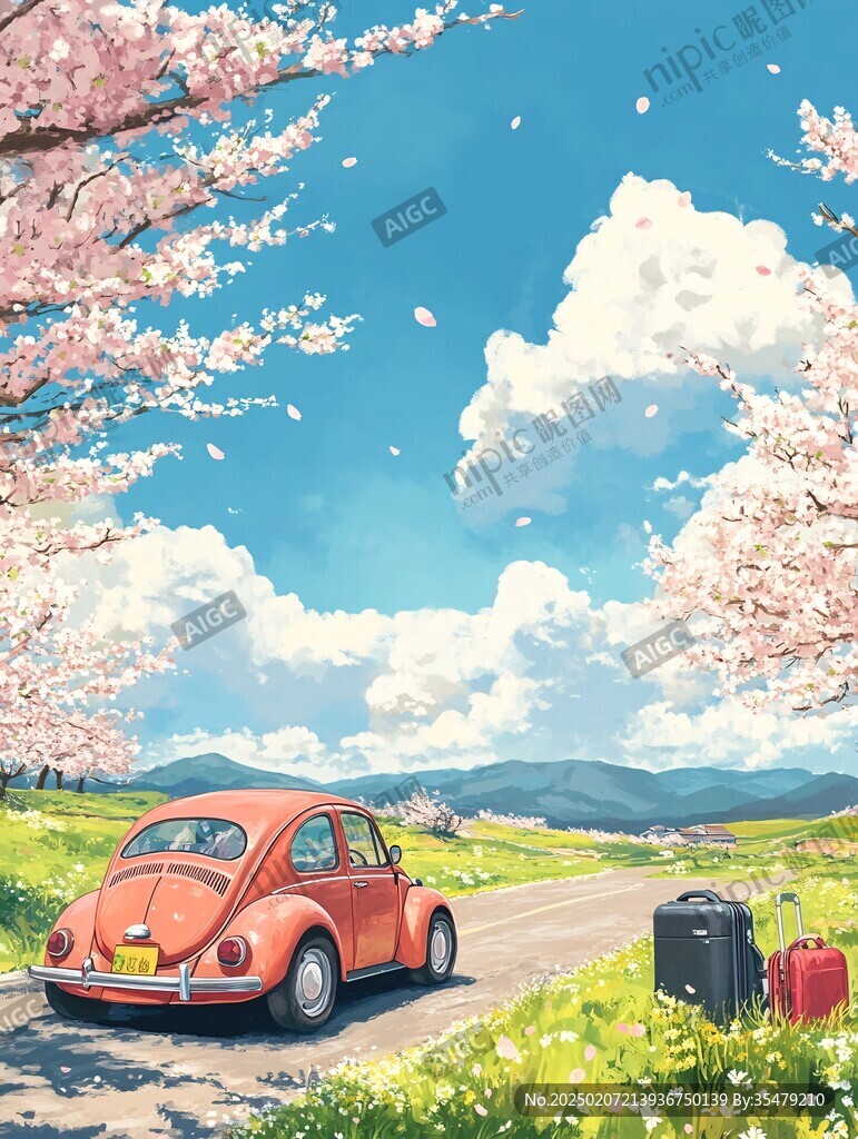 春日出游插画
