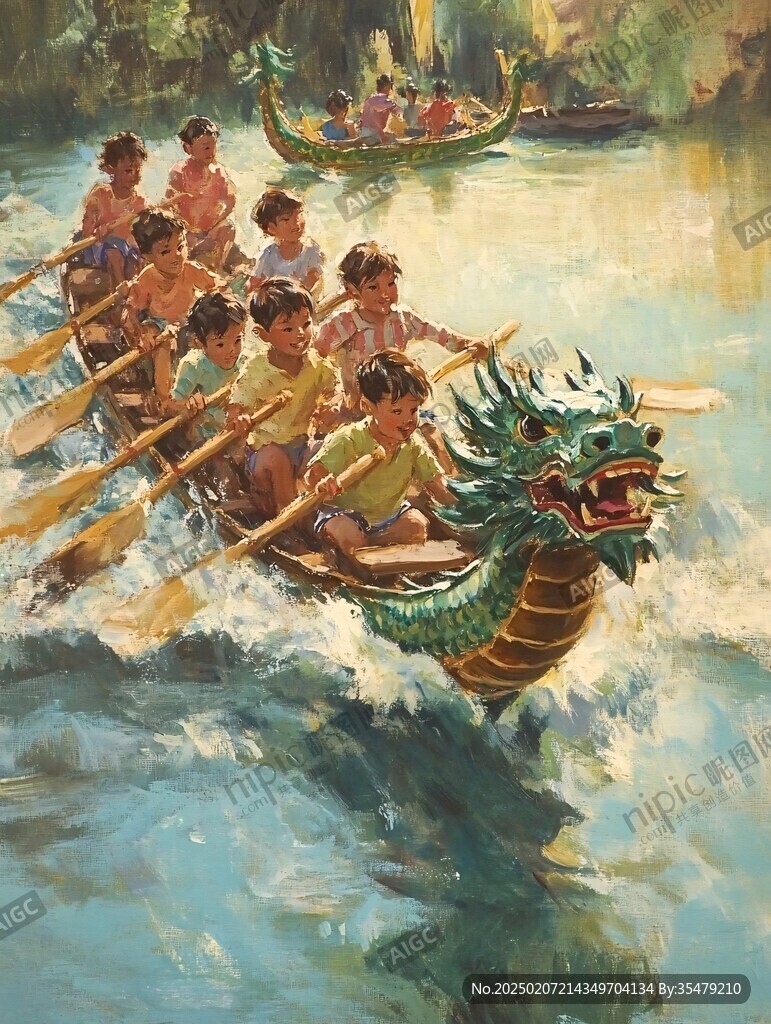 龙舟赛绘画