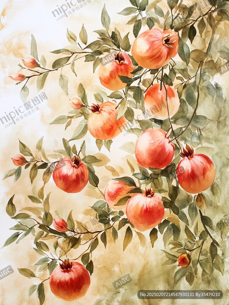 石榴工笔画