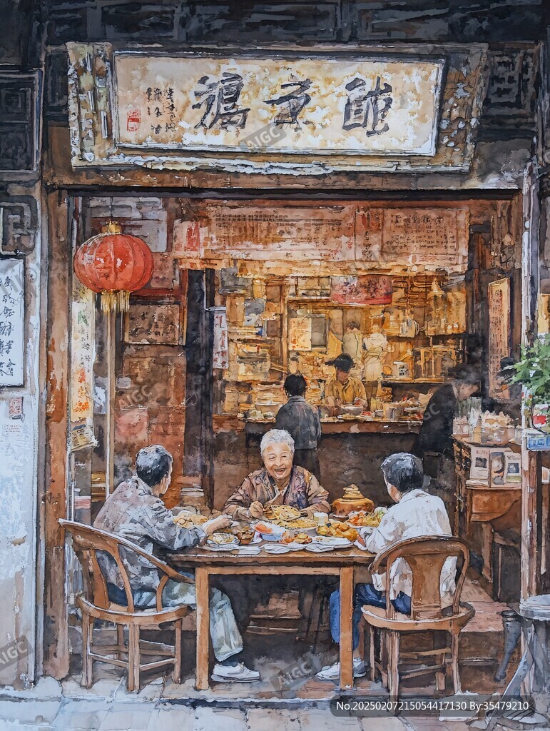 古镇茶铺食客