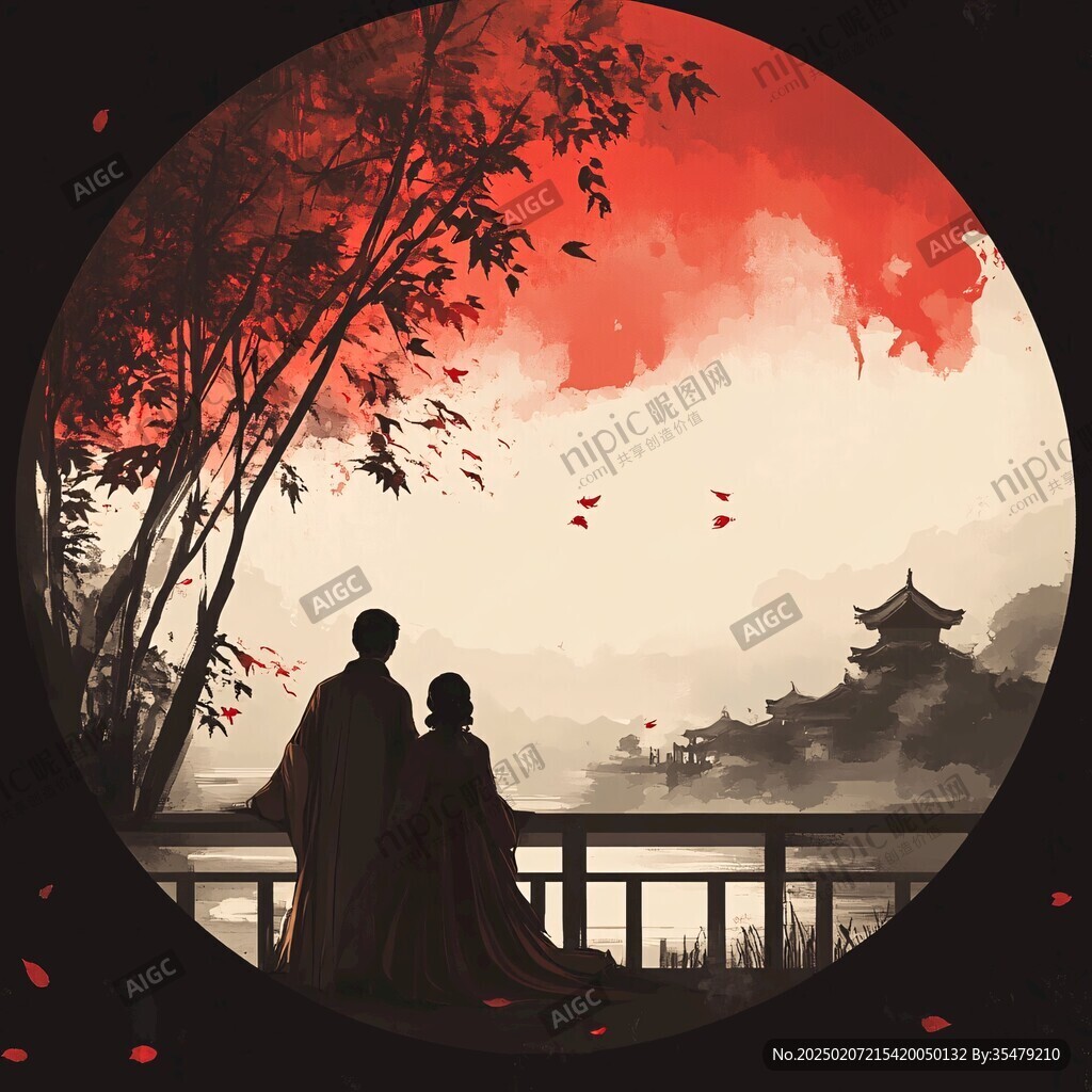 插画爱晚亭