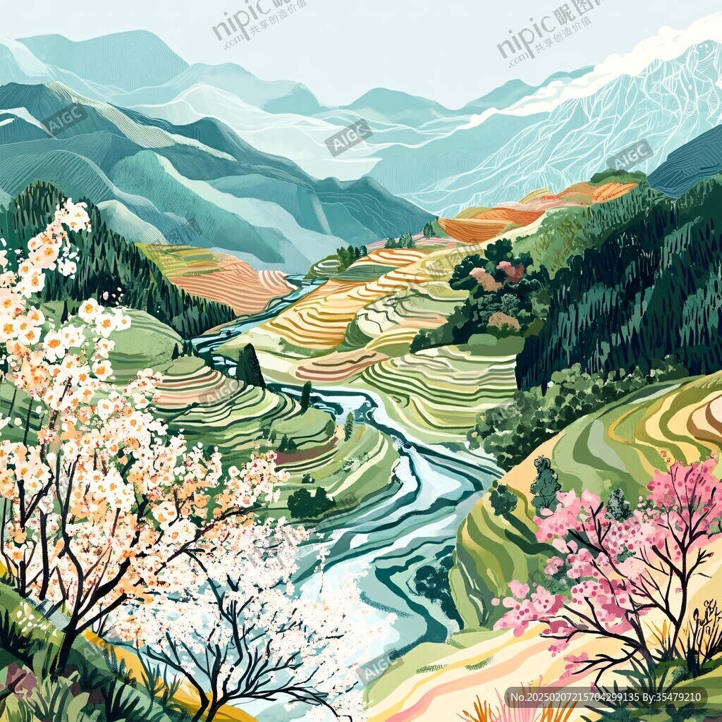 梯田插画