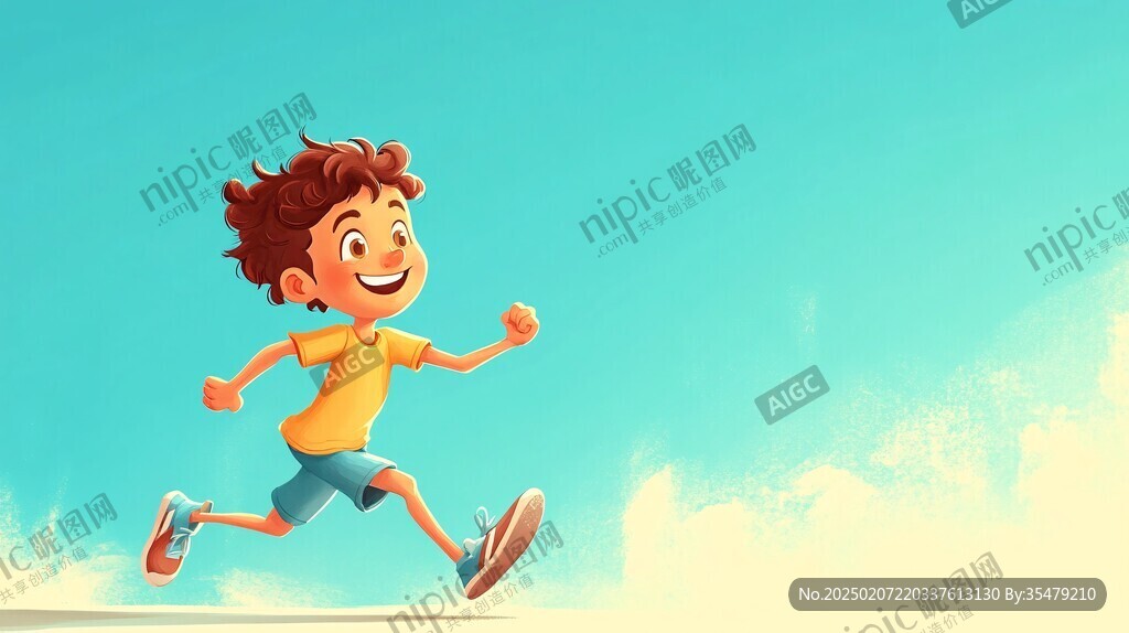 儿童奔跑插画