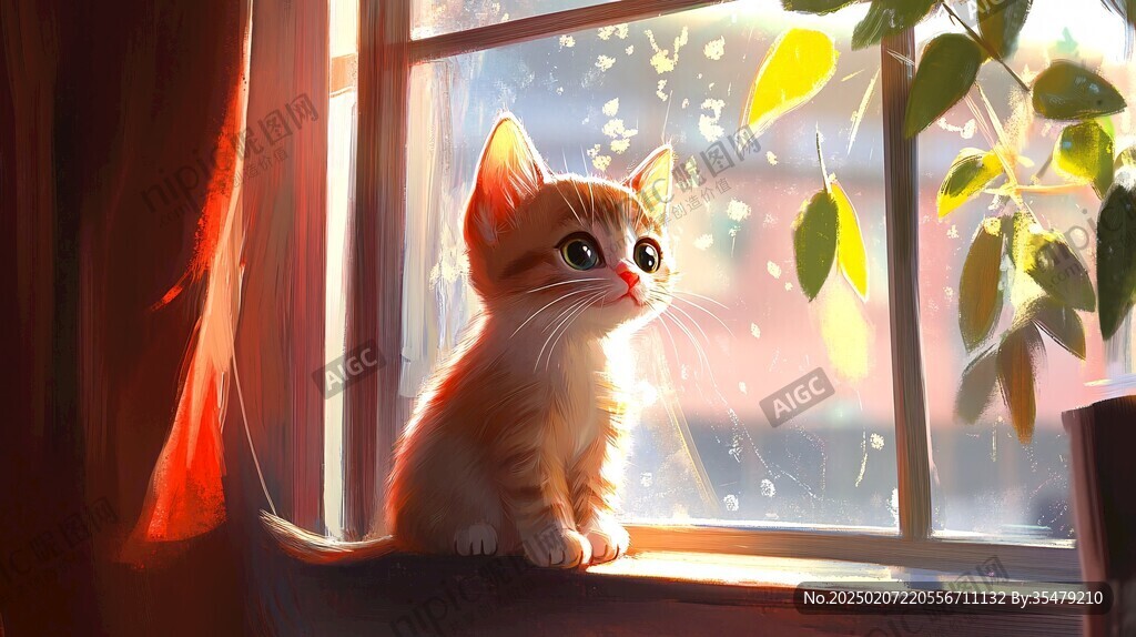 晒太阳的猫插画