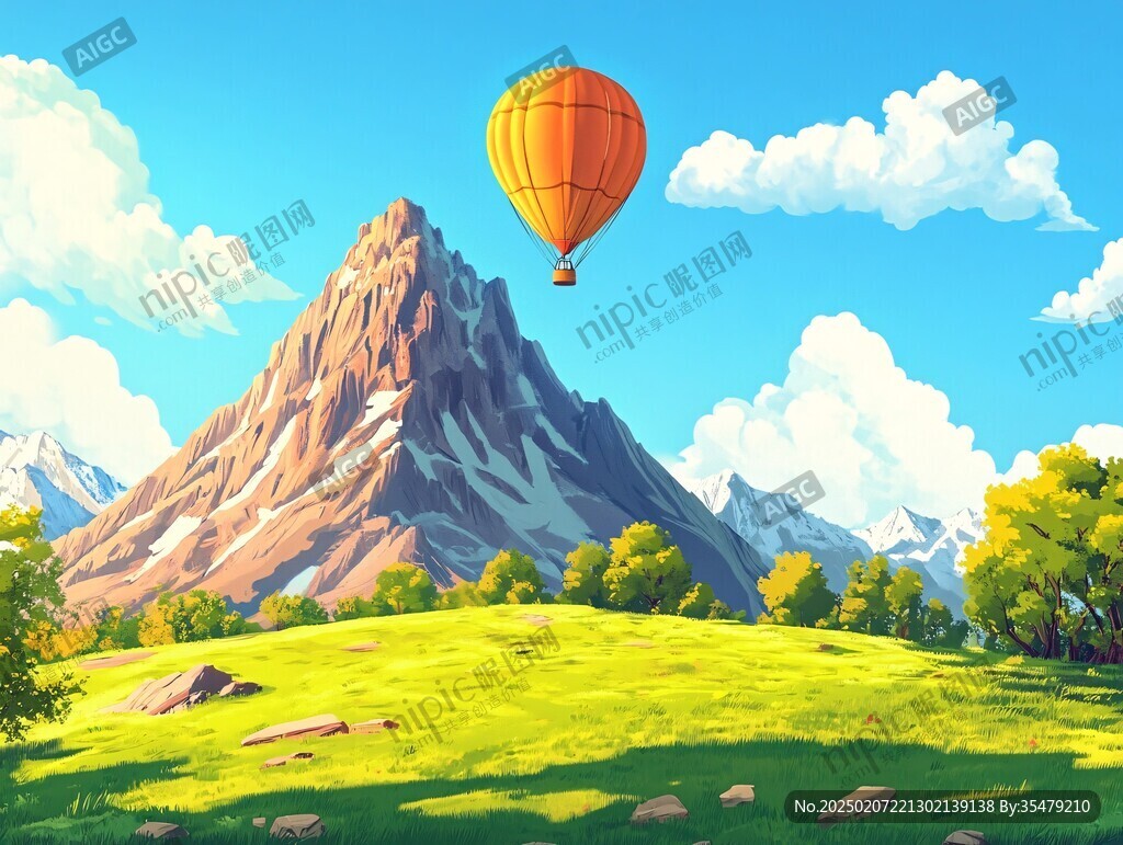 热气球插画场景