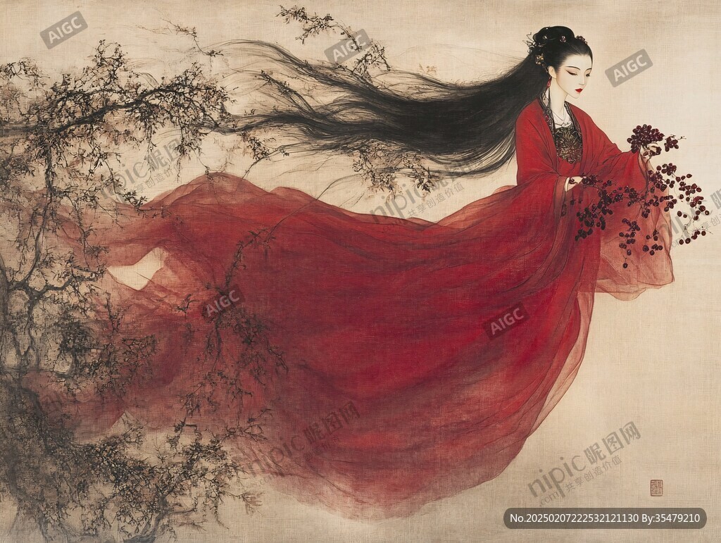 红衣少女设计古风