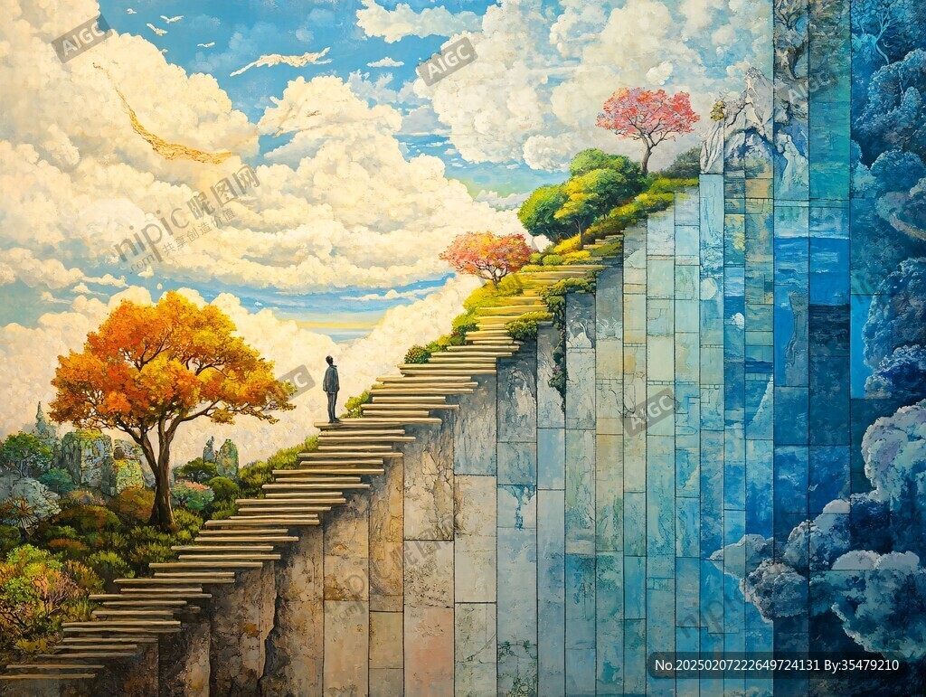 美术绘画阶梯墙