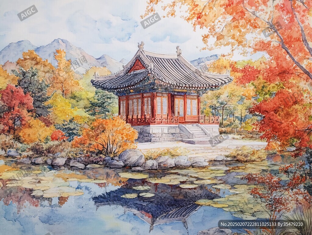 插画爱晚亭