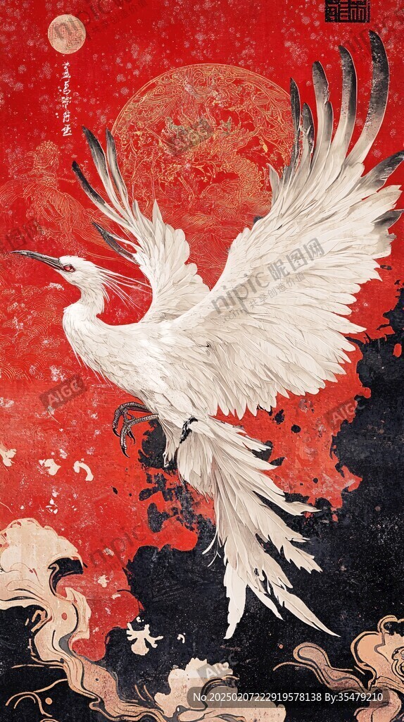 鹤舞九天插画
