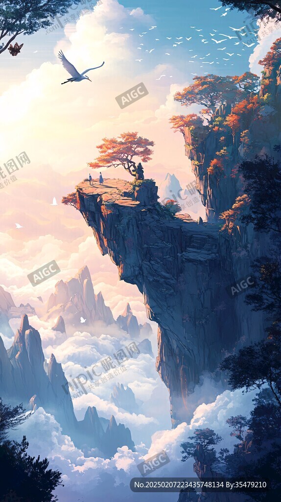 天界晓钟风景插画