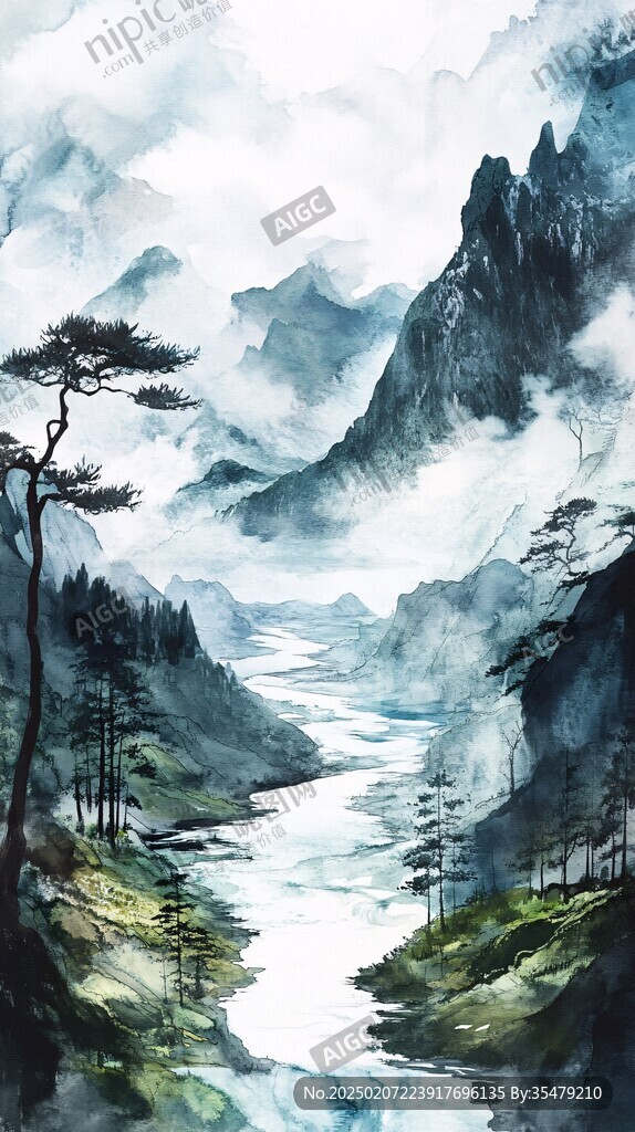 唯美意境彩墨山水