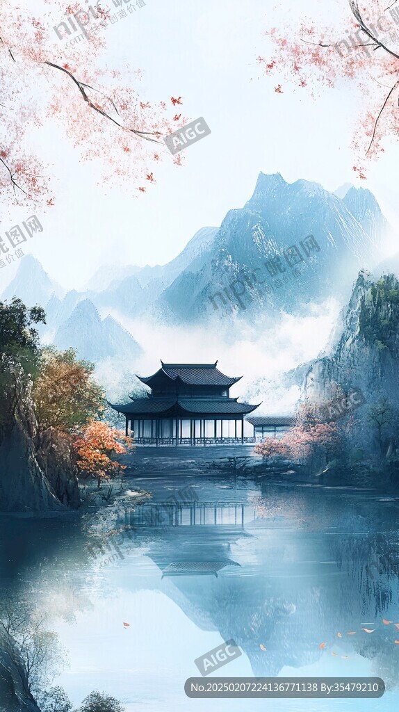 山水楼阁雅致意境风