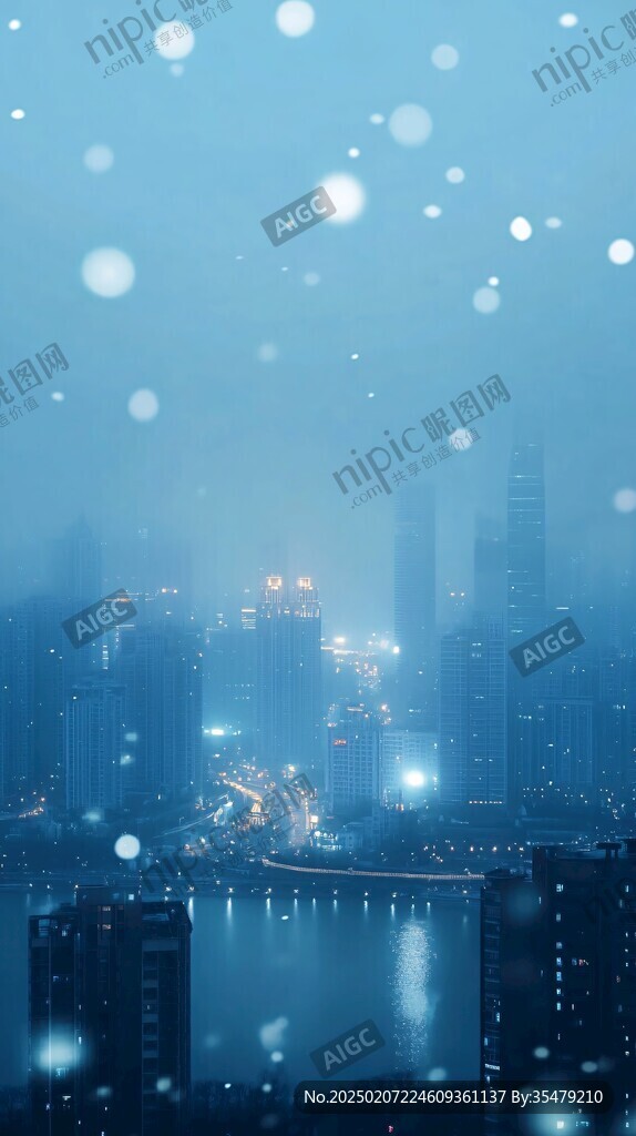 雾气朦胧冰雪城市