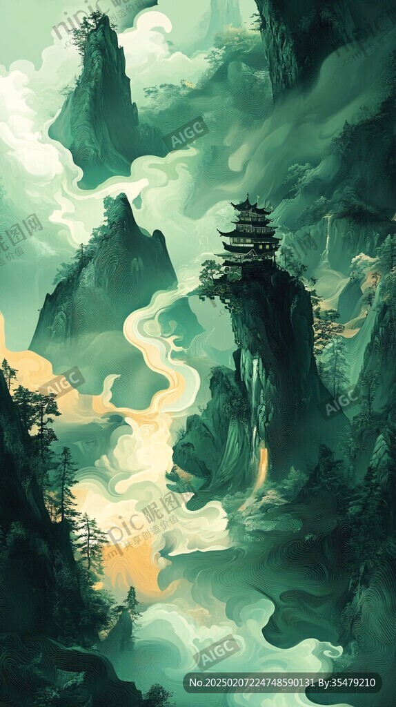 天界晓钟风景插画