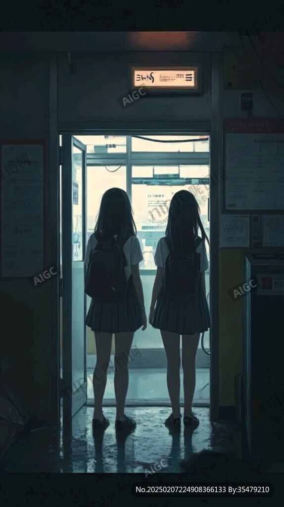 两少女背影