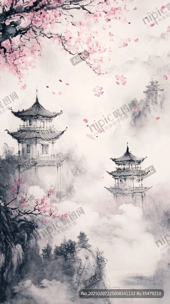 桃花源记古风山水插画