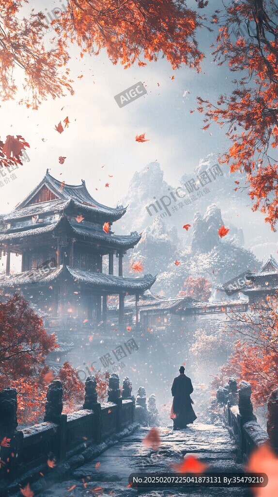 古风秋天景色插画