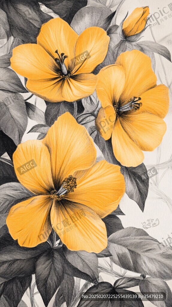 黄橙花手绘