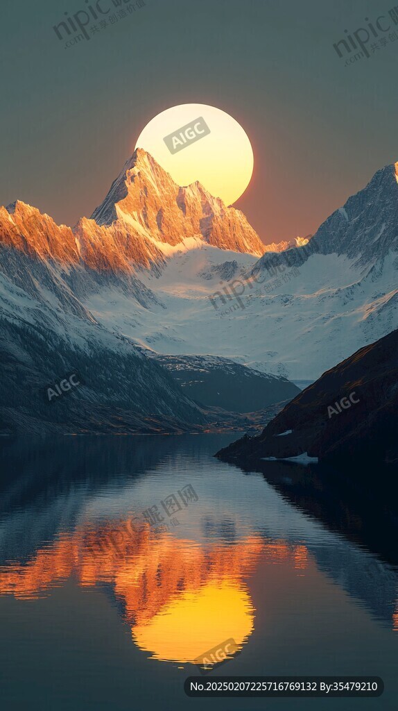 雪山月升