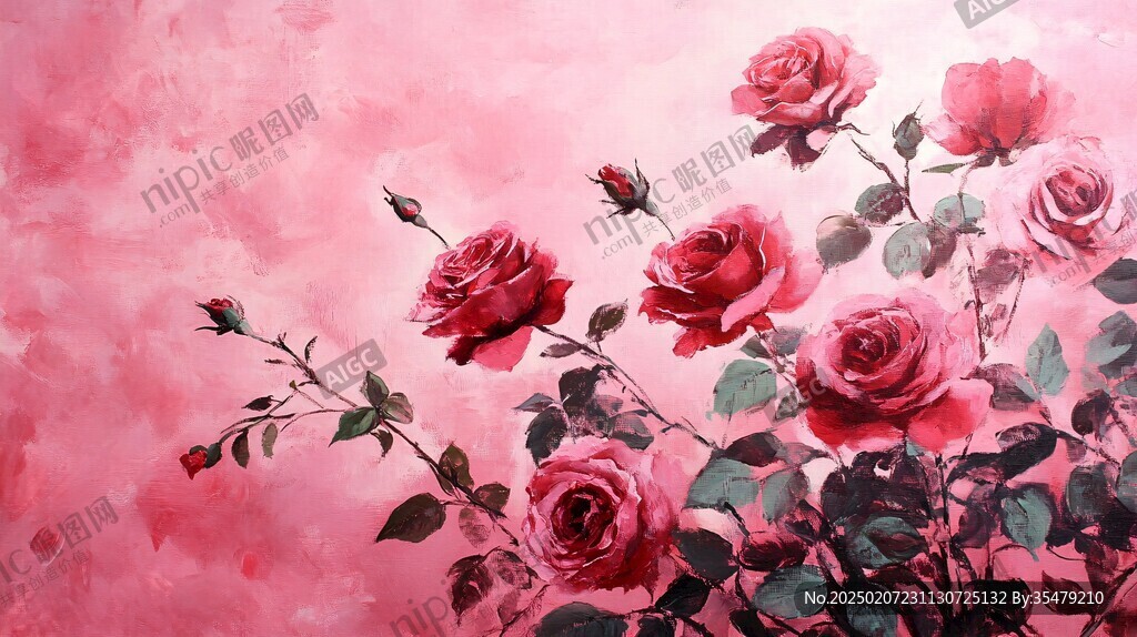 红玫瑰油画