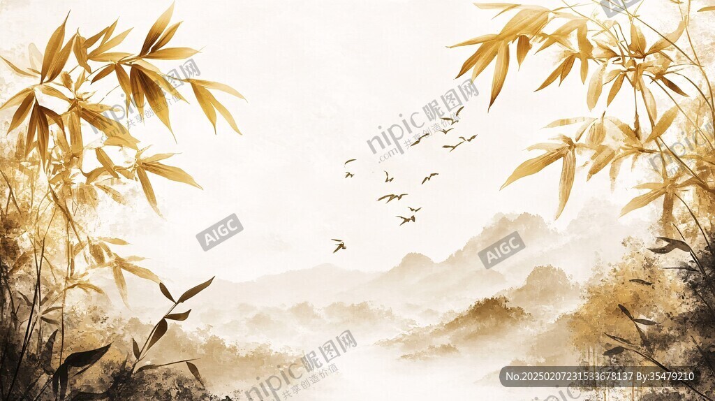 金色意境墨竹