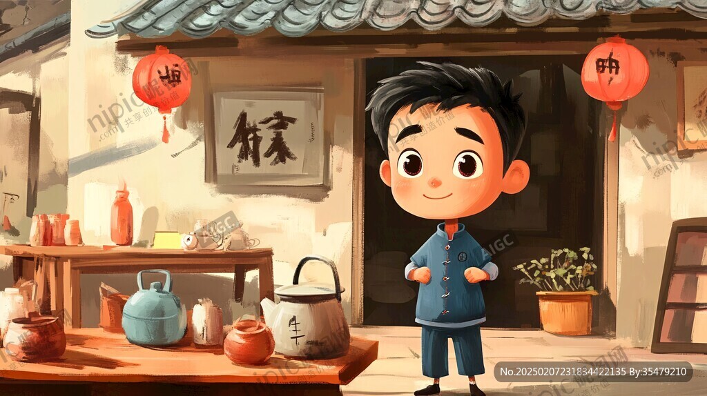 喜庆掌柜小男孩