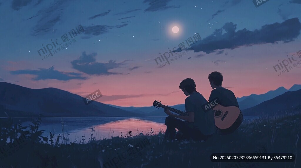 插画夕阳下