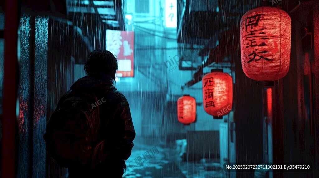 夜晚雨中行走的人