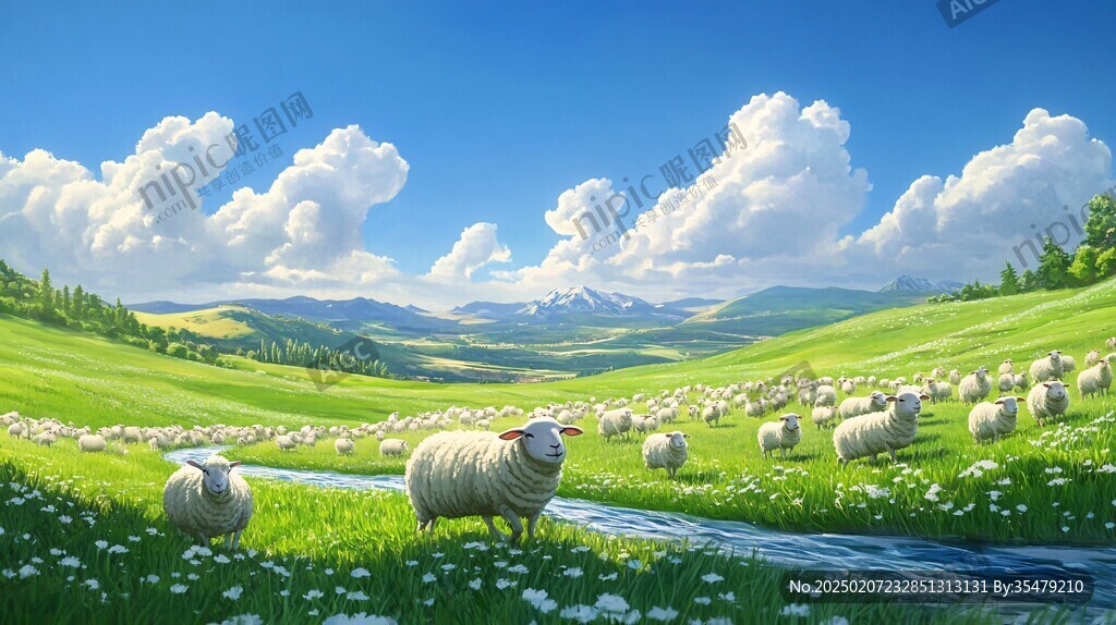草原绵羊插画