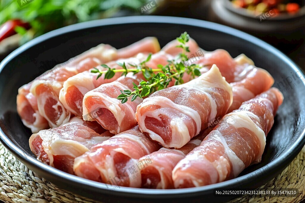 一盘羊肉卷涮羊肉特写