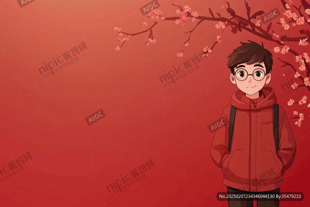 红色男孩插画