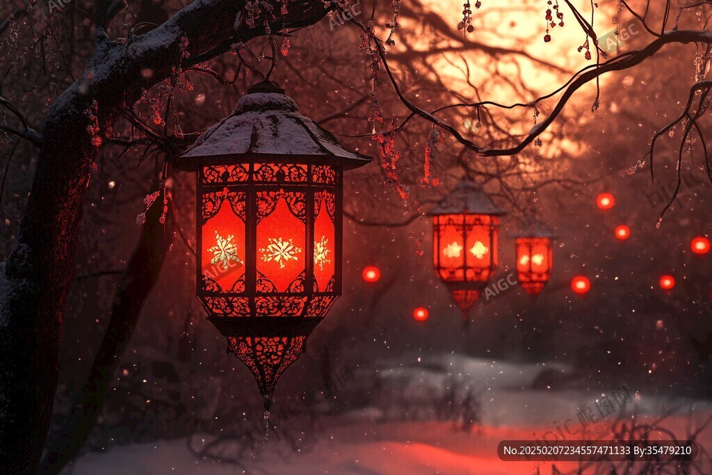 雪景灯笼