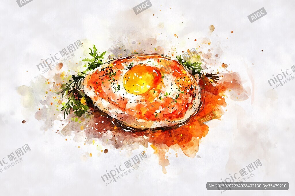 荷包蛋水彩画