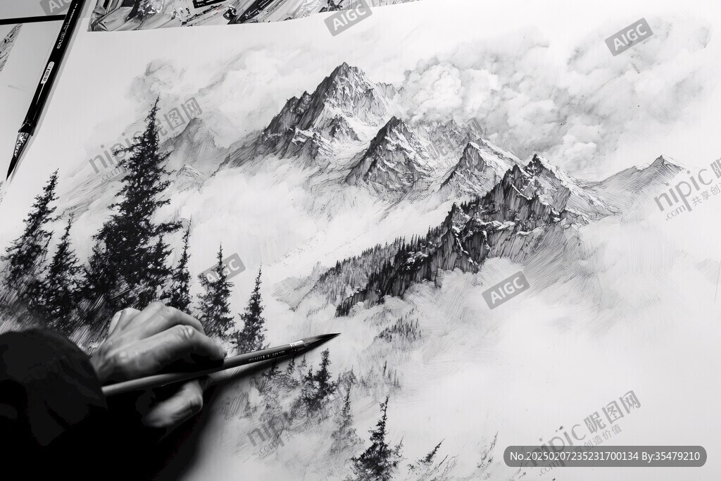 雪山美术绘画